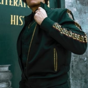Luxury Black Greek Pattern Bomber Jacket