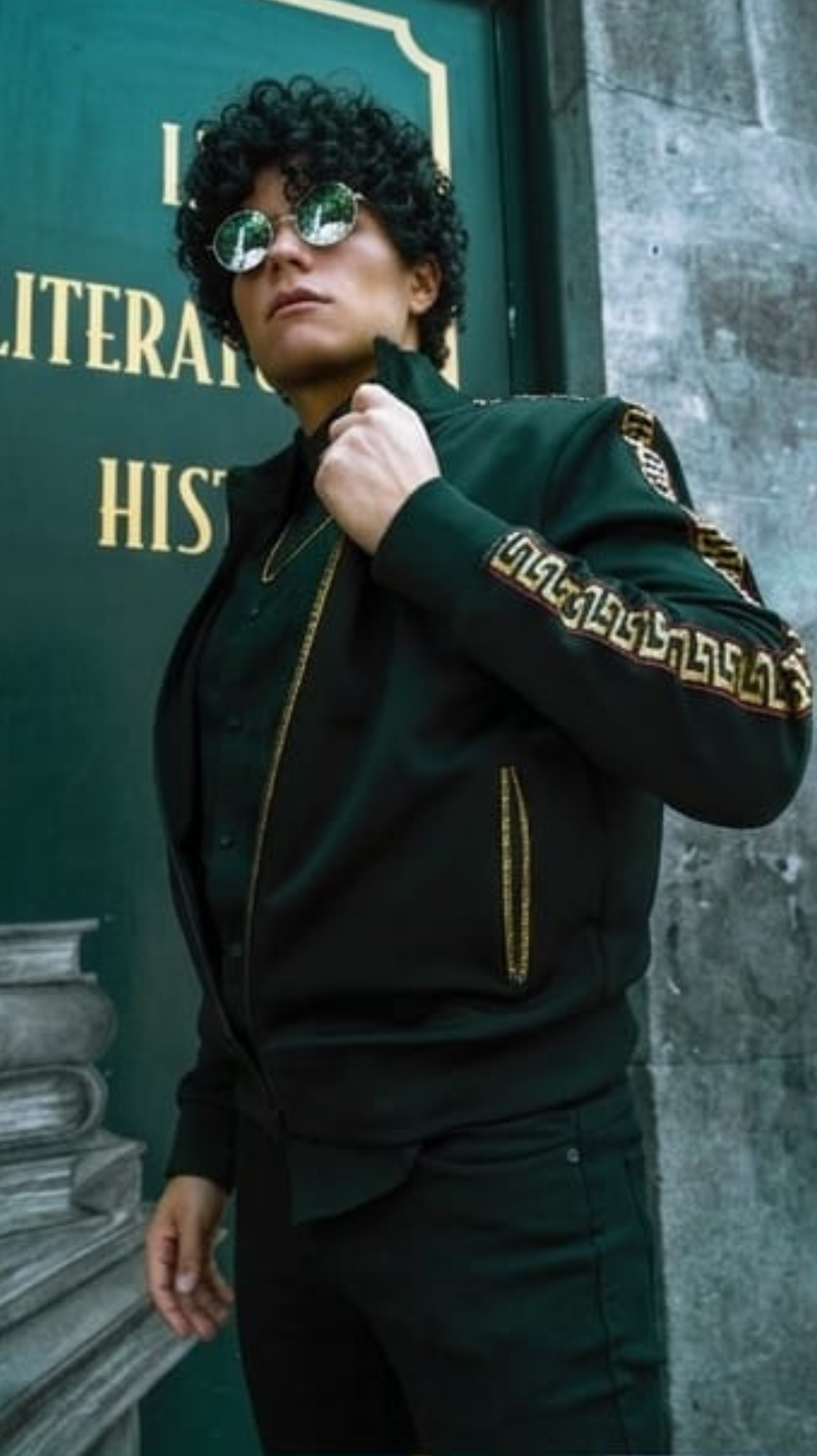 Luxury Black Greek Pattern Bomber Jacket